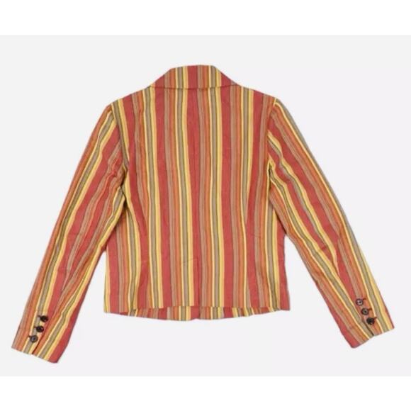 Tommy Hilfiger Blazer Y2K Womens 8 Orange Multicolored Striped Cotton Hip Jacket - Picture 4 of 8